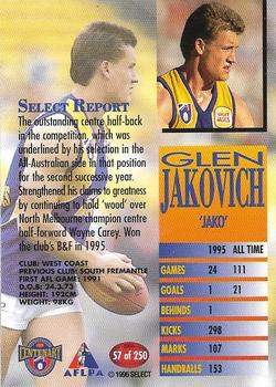1996 Select AFL #57 Glen Jakovich Back